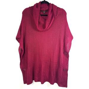 NWT Fever Size Large Knit Cowl Neck Sweater Poncho Vibrant Magenta Pink Purple